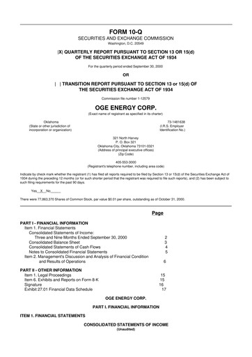Thumbnail OGE Energy
 10-Q Quarterly Report FY 