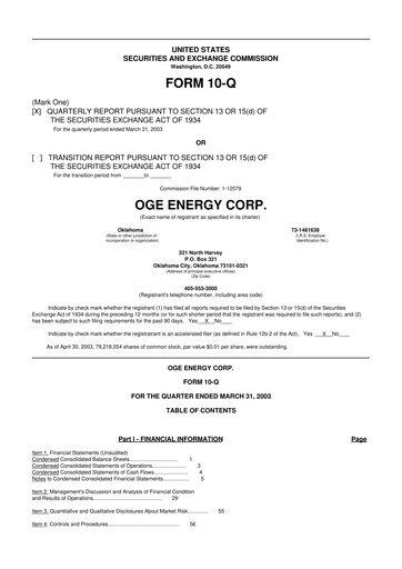 Thumbnail OGE Energy
 10-Q Quarterly Report FY 