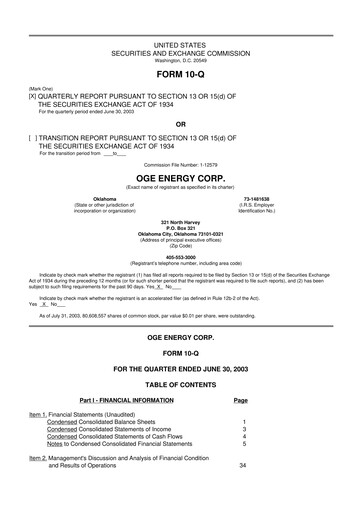 Thumbnail OGE Energy
 10-Q Quarterly Report FY 