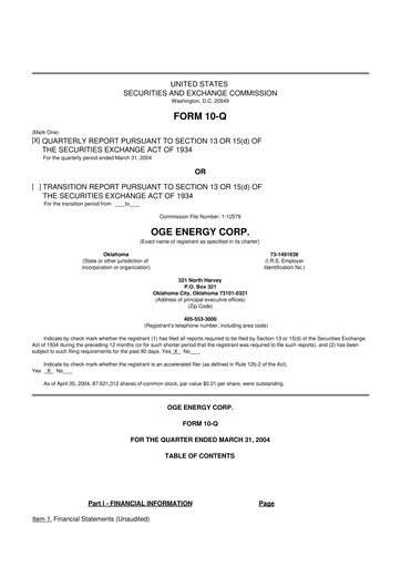 Thumbnail OGE Energy
 10-Q Quarterly Report FY 