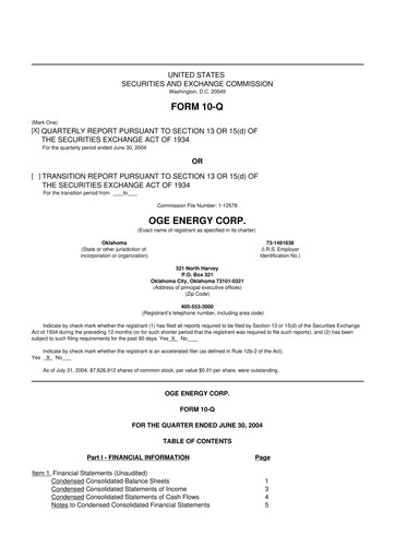Thumbnail OGE Energy
 10-Q Quarterly Report FY 