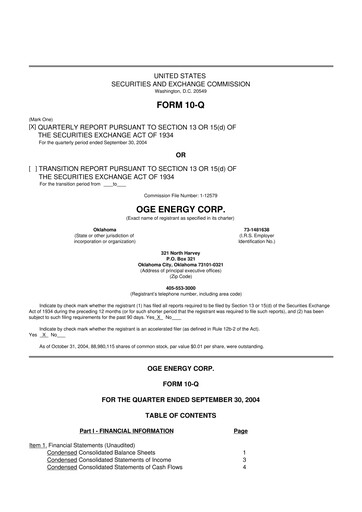 Thumbnail OGE Energy
 10-Q Quarterly Report FY 