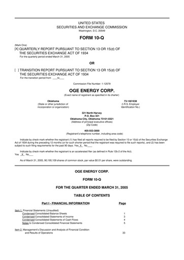 Thumbnail OGE Energy
 10-Q Quarterly Report FY 