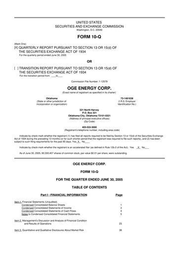 Thumbnail OGE Energy
 10-Q Quarterly Report FY 