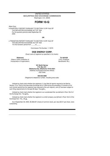 Thumbnail OGE Energy
 10-Q Quarterly Report FY 