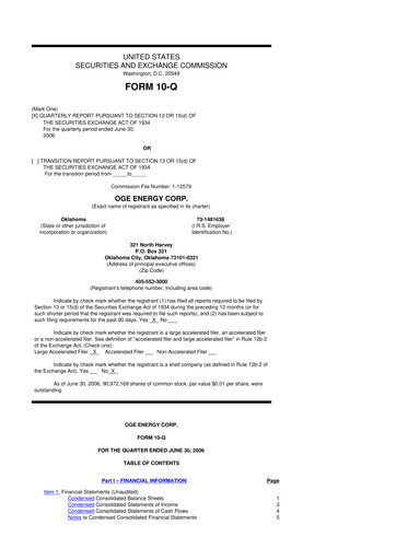 Thumbnail OGE Energy
 10-Q Quarterly Report FY 