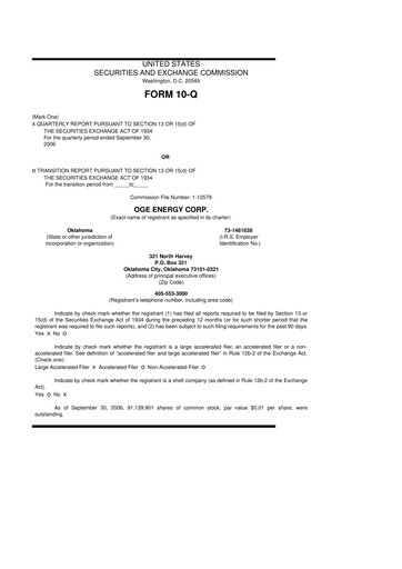 Thumbnail OGE Energy
 10-Q Quarterly Report FY 