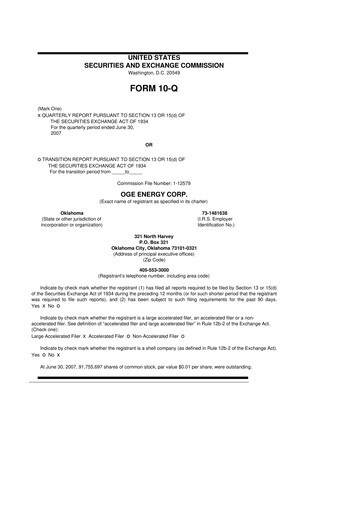 Thumbnail OGE Energy
 10-Q Quarterly Report FY 