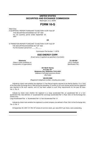 Thumbnail OGE Energy
 10-Q Quarterly Report FY 