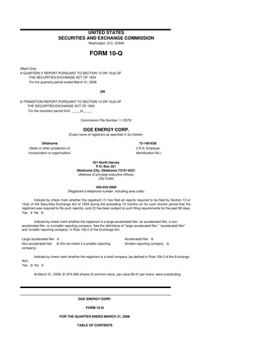 Thumbnail OGE Energy
 10-Q Quarterly Report FY 
