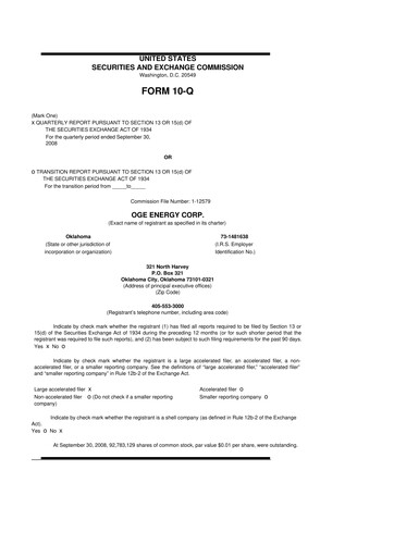 Thumbnail OGE Energy
 10-Q Quarterly Report FY 