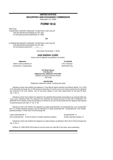 Thumbnail OGE Energy
 10-Q Quarterly Report FY 