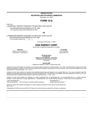 Thumbnail OGE Energy
 10-Q Quarterly Report FY 