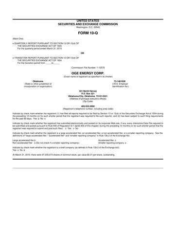 Thumbnail OGE Energy
 10-Q Quarterly Report FY 