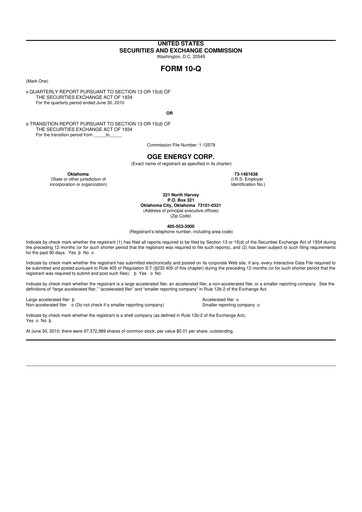 Thumbnail OGE Energy
 10-Q Quarterly Report FY2010 