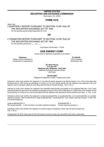 Thumbnail OGE Energy
 10-Q Quarterly Report FY2010 