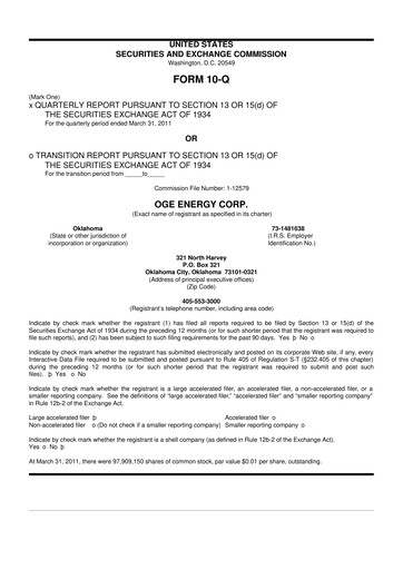 Thumbnail OGE Energy
 10-Q Quarterly Report FY2011 