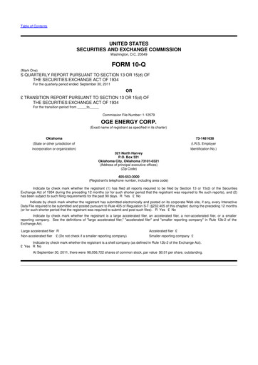 Thumbnail OGE Energy
 10-Q Quarterly Report FY2011 