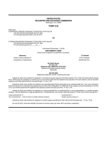 Thumbnail OGE Energy
 10-Q Quarterly Report FY2012 