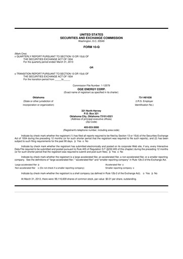Thumbnail OGE Energy
 10-Q Quarterly Report FY2013 