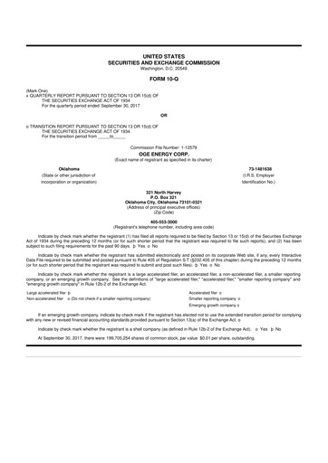 Thumbnail OGE Energy
 10-Q Quarterly Report FY2017 