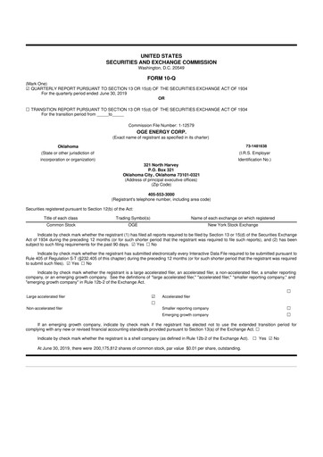 Thumbnail OGE Energy
 10-Q Quarterly Report FY2019 