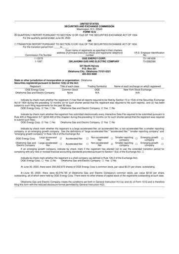 Thumbnail OGE Energy
 10-Q Quarterly Report FY2022 