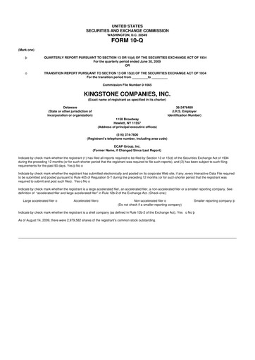 Vorschaubild Kingstone Companies 10-Q Quartalsbericht  