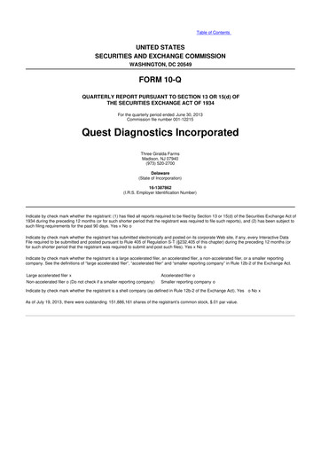 Vorschaubild Quest Diagnostics
 10-Q Quartalsbericht 2013 
