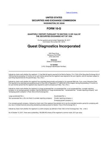 Vorschaubild Quest Diagnostics
 10-Q Quartalsbericht 2017 