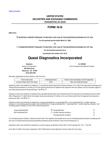 Vorschaubild Quest Diagnostics
 10-Q Quartalsbericht 2020 