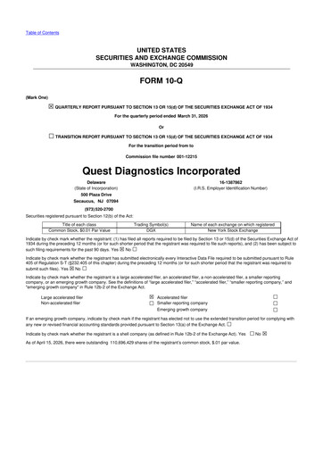 Thumbnail Quest Diagnostics
 10-Q Quarterly Report FY 