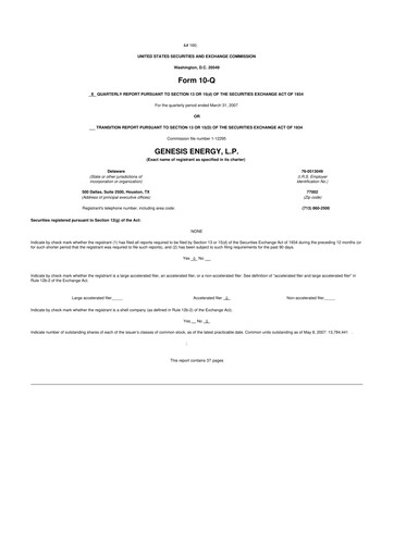 Thumbnail Genesis Energy  L.P. 10-Q Quarterly Report FY 