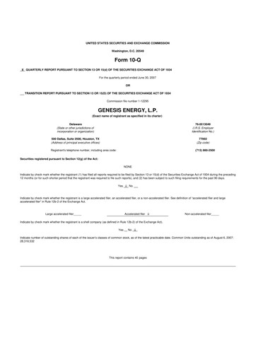 Thumbnail Genesis Energy  L.P. 10-Q Quarterly Report FY 