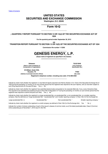 Thumbnail Genesis Energy  L.P. 10-Q Quarterly Report FY2012 