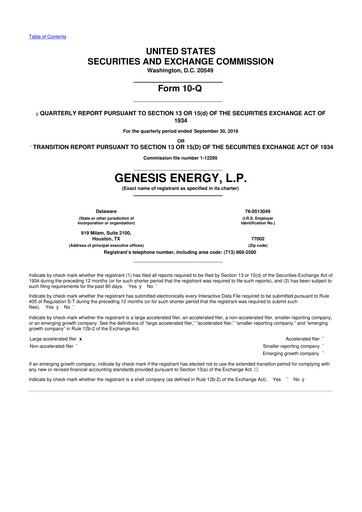 Thumbnail Genesis Energy  L.P. 10-Q Quarterly Report FY2018 