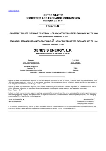 Thumbnail Genesis Energy  L.P. 10-Q Quarterly Report FY2019 
