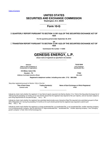 Thumbnail Genesis Energy  L.P. 10-Q Quarterly Report FY2019 