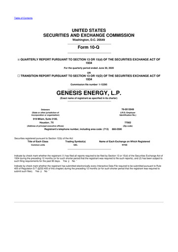 Thumbnail Genesis Energy  L.P. 10-Q Quarterly Report FY2020 
