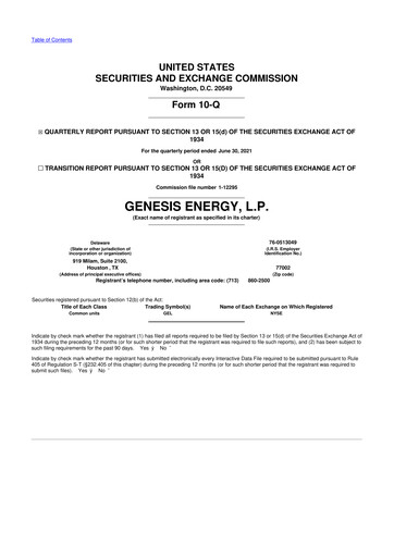 Thumbnail Genesis Energy  L.P. 10-Q Quarterly Report FY2021 