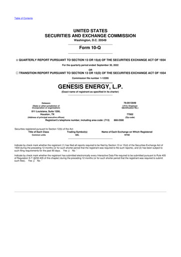 Thumbnail Genesis Energy  L.P. 10-Q Quarterly Report FY2022 