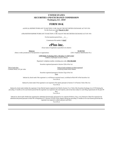 Thumbnail ePlus 10-K Annual Report 2014