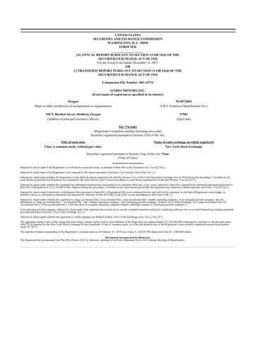 Thumbnail Lithia Motors 10-K Annual Report 2017