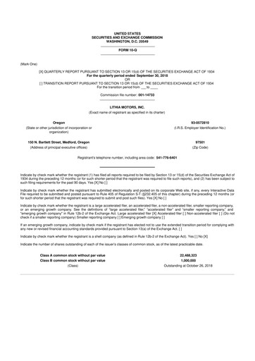 Thumbnail Lithia Motors 10-Q Quarterly Report FY2018 