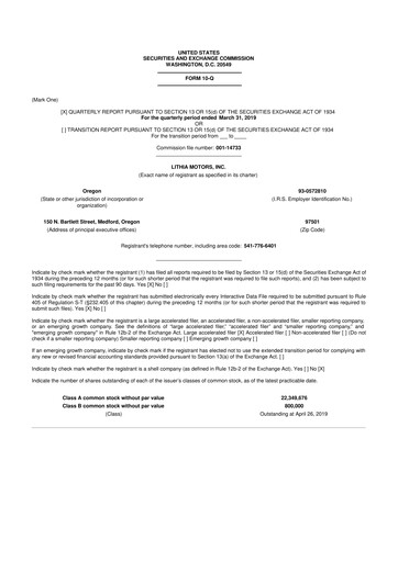 Thumbnail Lithia Motors 10-Q Quarterly Report FY2019 