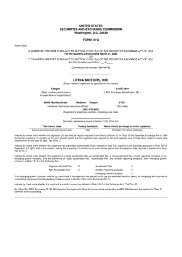 Thumbnail Lithia Motors 10-Q Quarterly Report FY2020 
