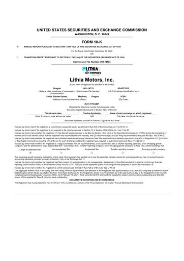 Thumbnail Lithia Motors 10-K Annual Report 2020