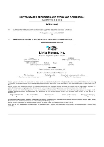 Thumbnail Lithia Motors 10-Q Quarterly Report FY2021 