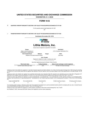 Thumbnail Lithia Motors 10-Q Quarterly Report FY2021 