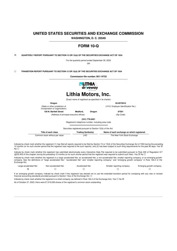 Thumbnail Lithia Motors 10-Q Quarterly Report FY2023 